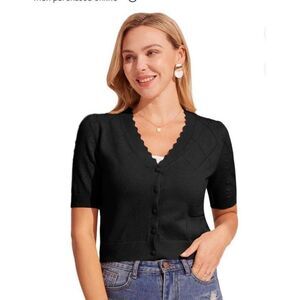 Grace Karin Black V Neckline Button Front Sweater Size M